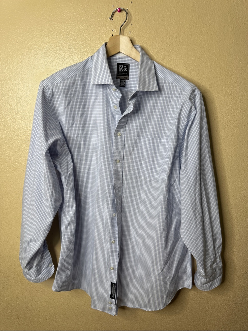 Jos. A. Bank Traveler Travel Tech Men’s 17/35 Tailored Fit Blue Check Dress Shir